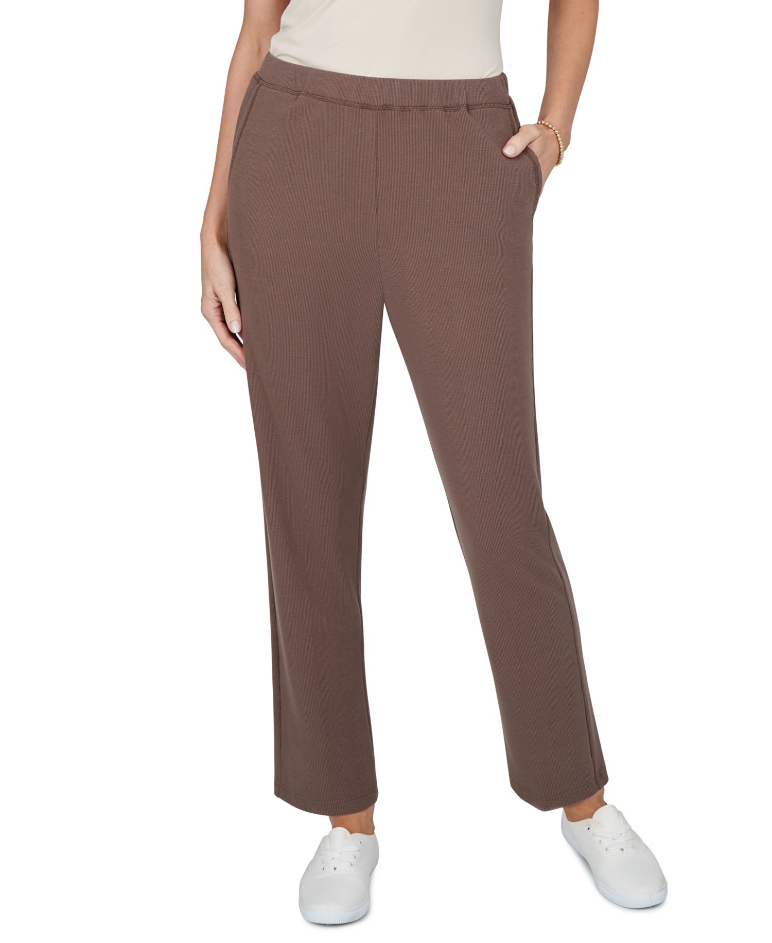 Petite Elastic-Waist Pull-On Straight Pants