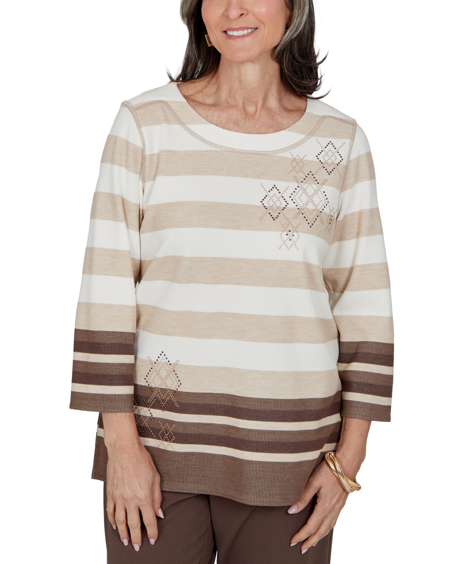 Petite Striped 3/4-Sleeve Top