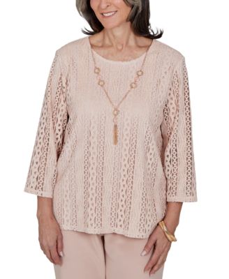 Petite 3/4-Sleeve Lace Knit Blouse