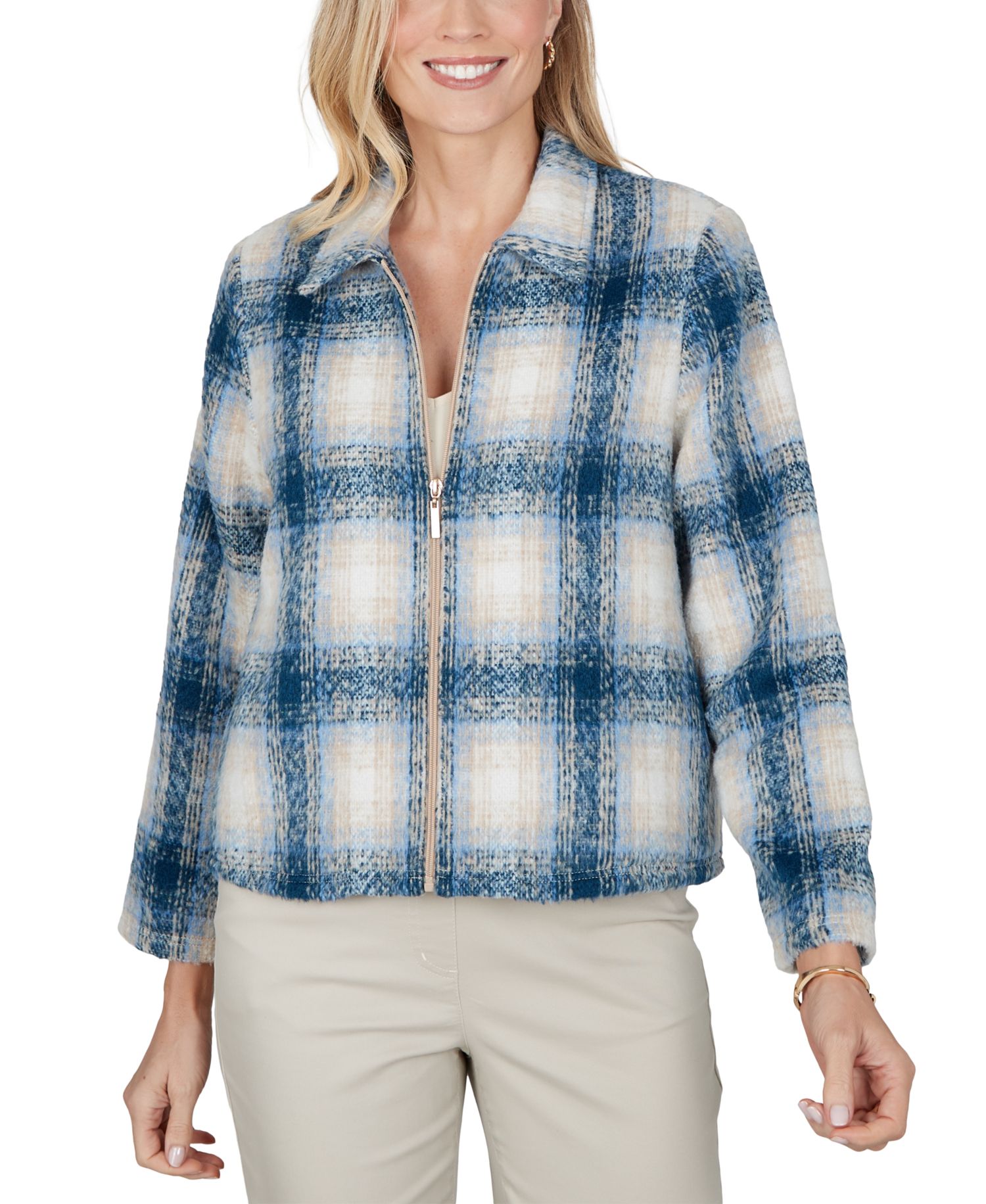 Petite Plaid Zip-Up Jacket
