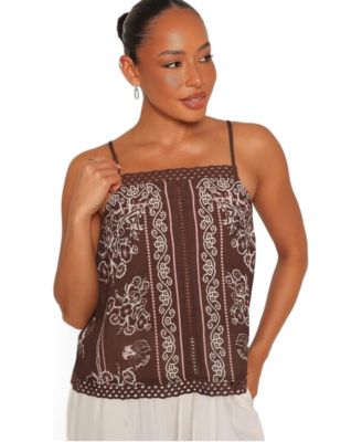 Women's Erina Square-Neck Lace Trim Linen-Blend Tank