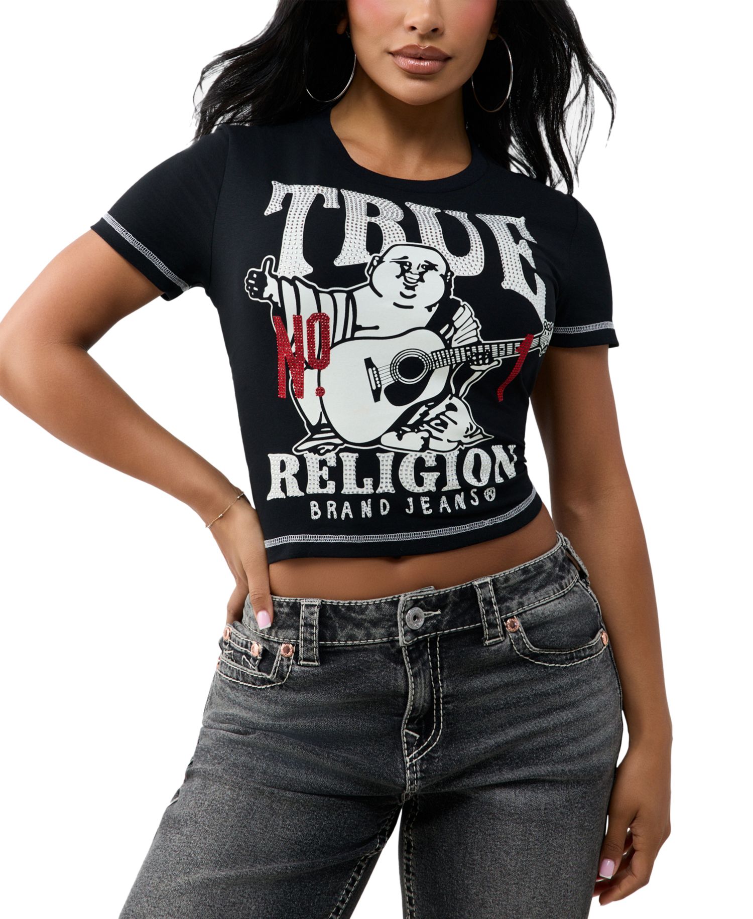 Women's Baby Short-Sleeve Graphic-Print Crewneck Crop T-Shirt