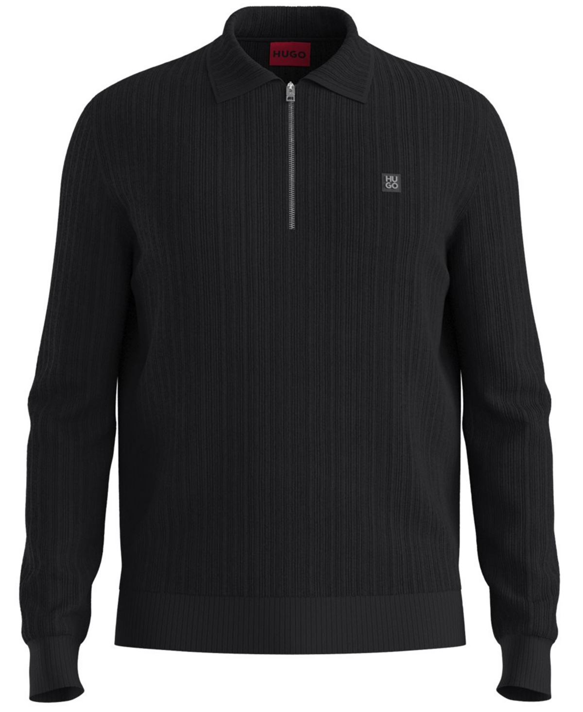 Hugo Boss Men's Sastaron Quarter-Zip Polo Ribbed Sweater - Black
