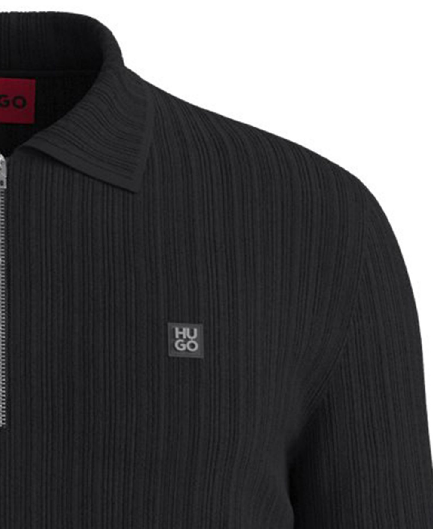 Мужской свитер-поло Hugo Boss Sastaron в рубчик на молнии до груди, цвет: Чёрный — фото 2