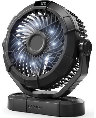 Portable Camping Fan with LED Lantern, Power Display 360degree(s) Head Rotation, Hanging Hook for Tent, 3 Speed Quiet Rechargeable Battery