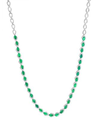 Diamond (1-1/6 ct. t.w.) and Emerald (1/10 ct. t.w.) Necklace in 14k White Gold