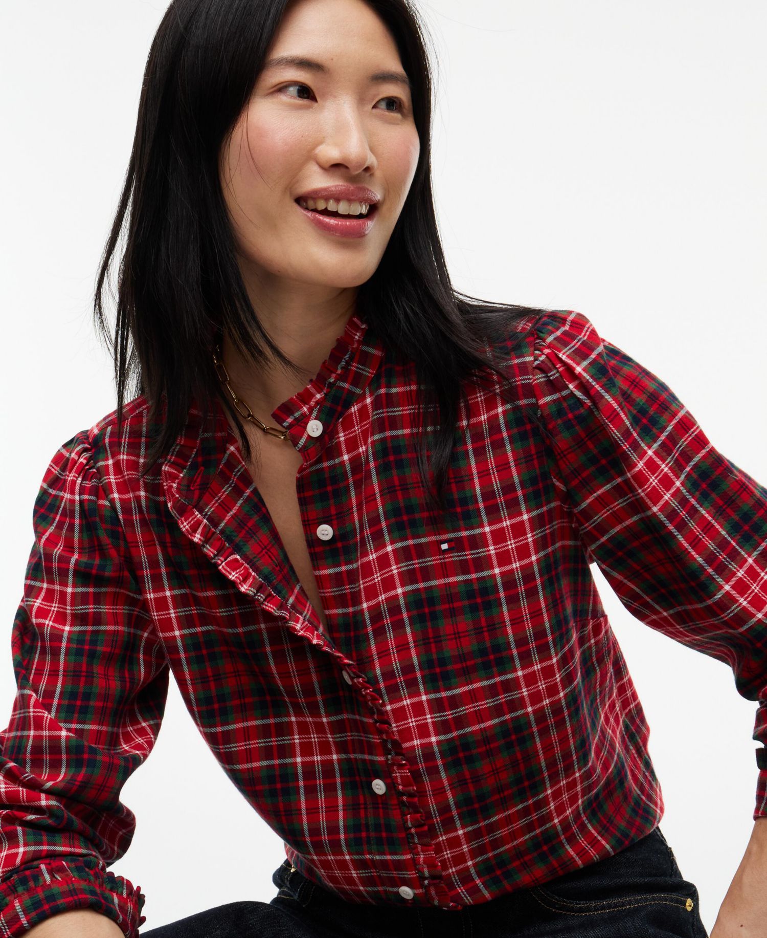 Women's Plaid Frill Flannel Shirt