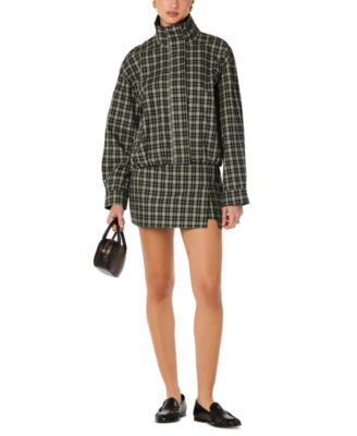 Women's Cooper Plaid Funnel-Collar Bomber Jacket