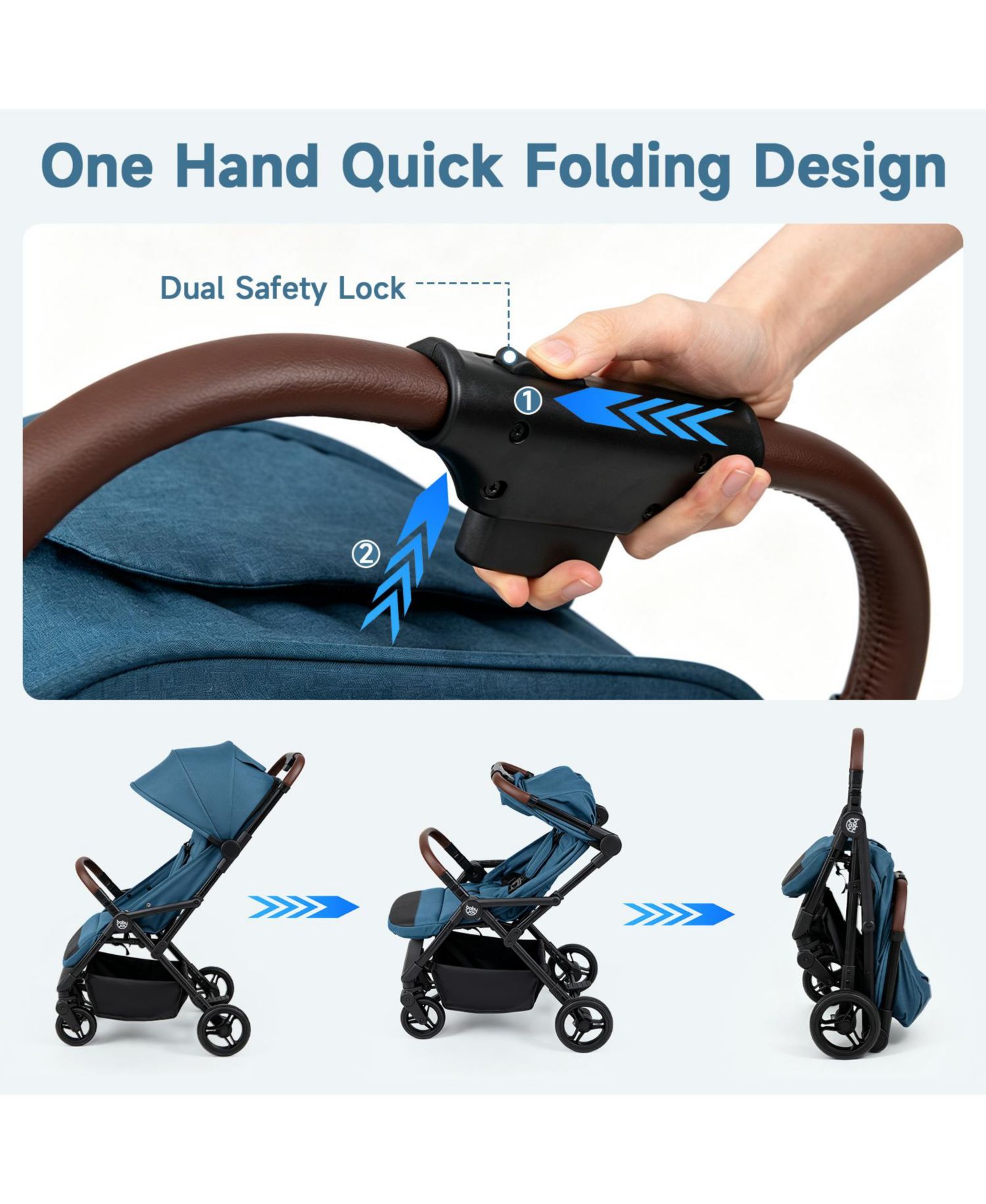 Lightweight Baby Stroller w/One-Hand Folding Adjustable Canopy Backrest Footrest