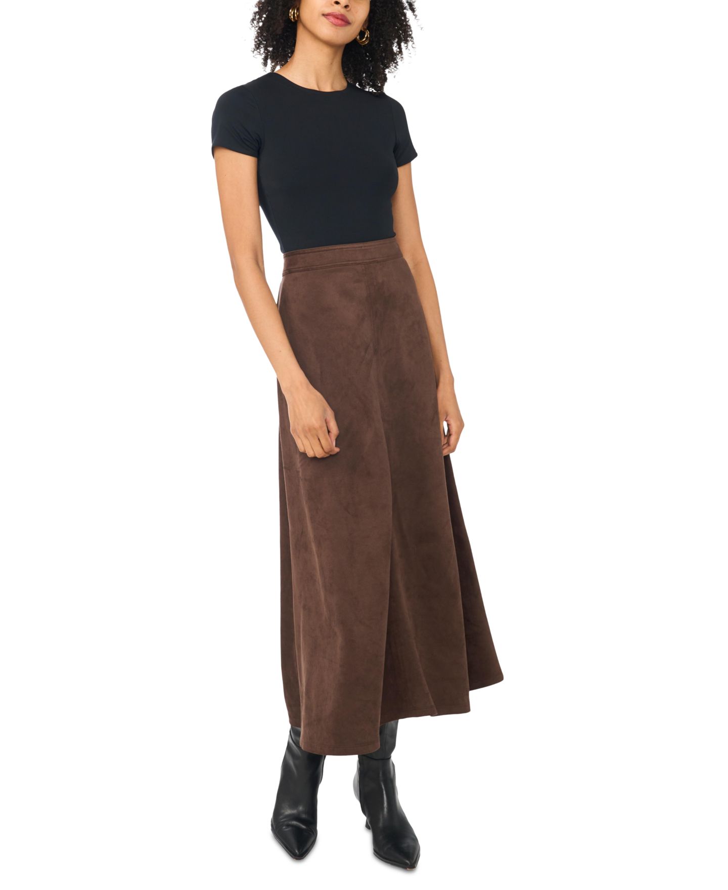 Женская юбка Vince Camuto Faux-Suede A-Line Maxi, цвет: Бордовый — фото 2