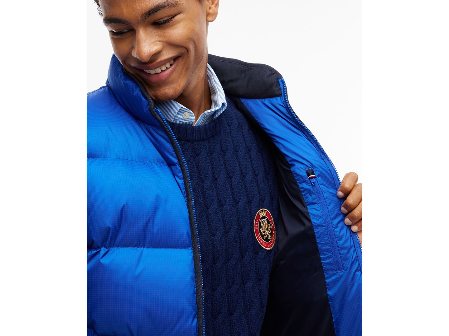 Мужская куртка Tommy Hilfiger Ripstop Stand-Collar Puffer, цвет: Синий — фото 4