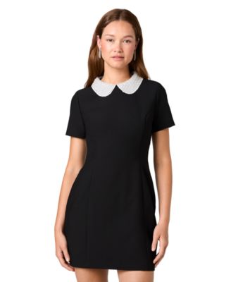 Women's Shelby Twill Embellished-Collar Short-Sleeve Mini Dress