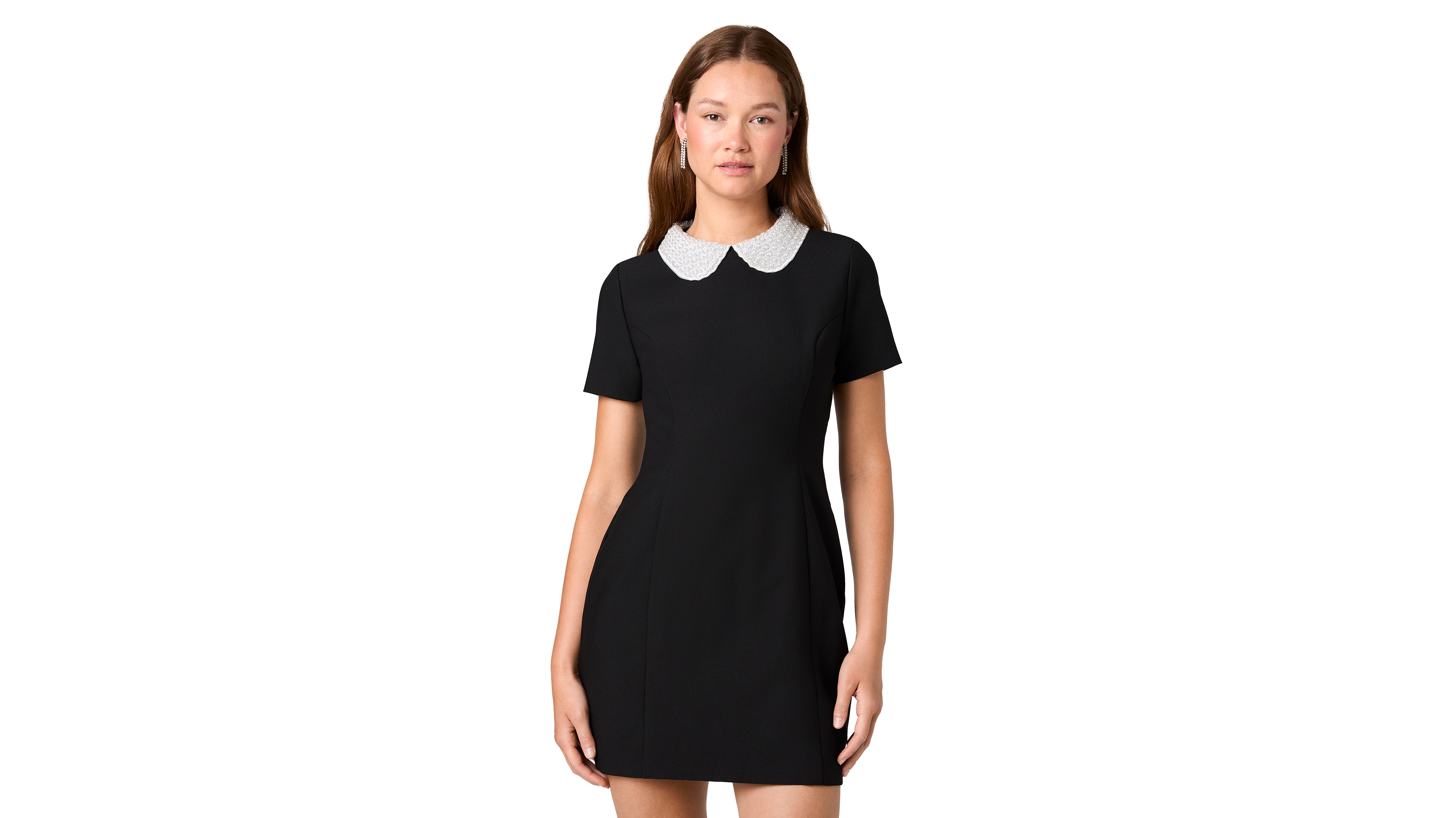French Connection Women's Shelby Twill Embellished-Collar Short-Sleeve Mini Dress