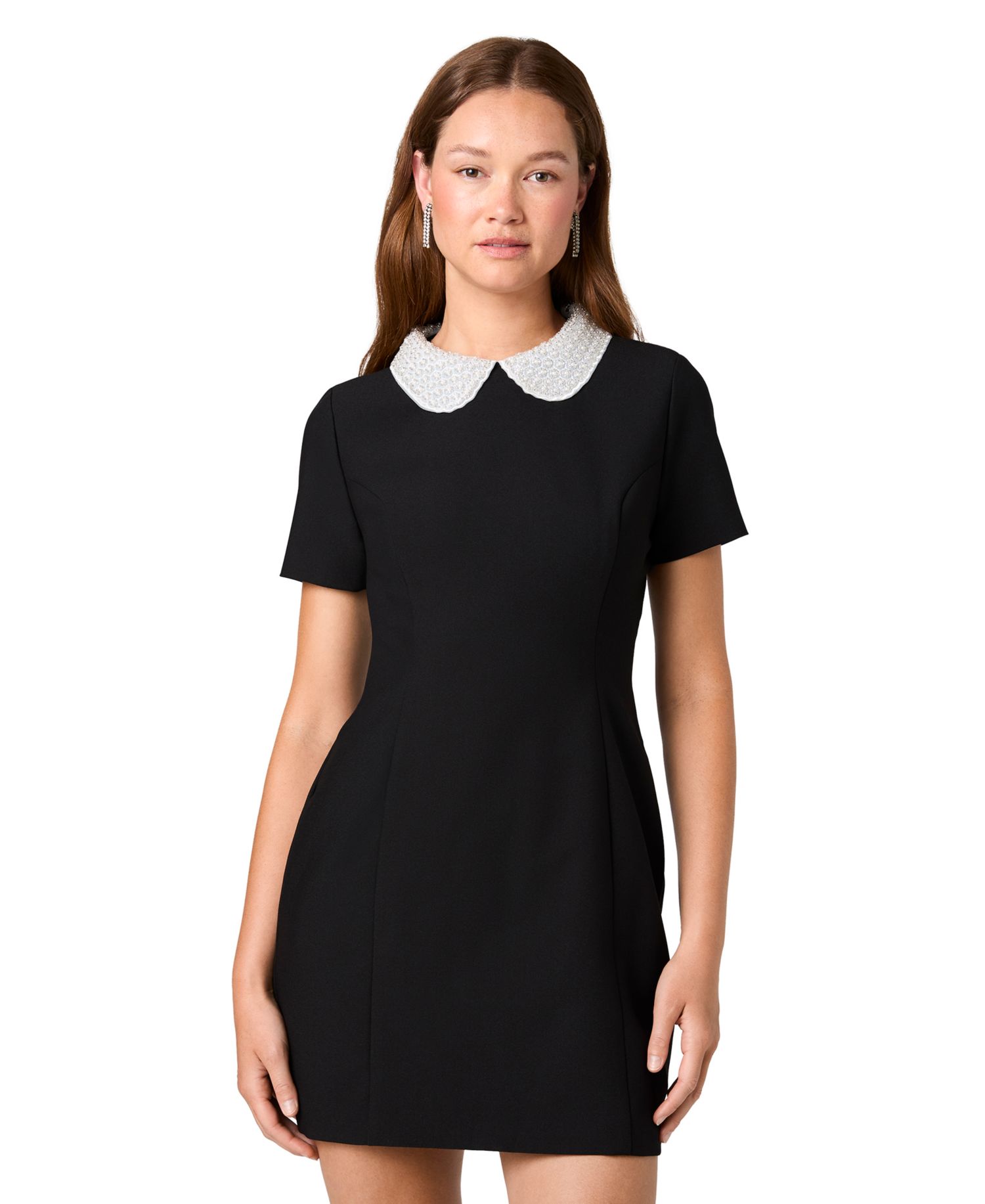 Women's Shelby Twill Embellished-Collar Short-Sleeve Mini Dress