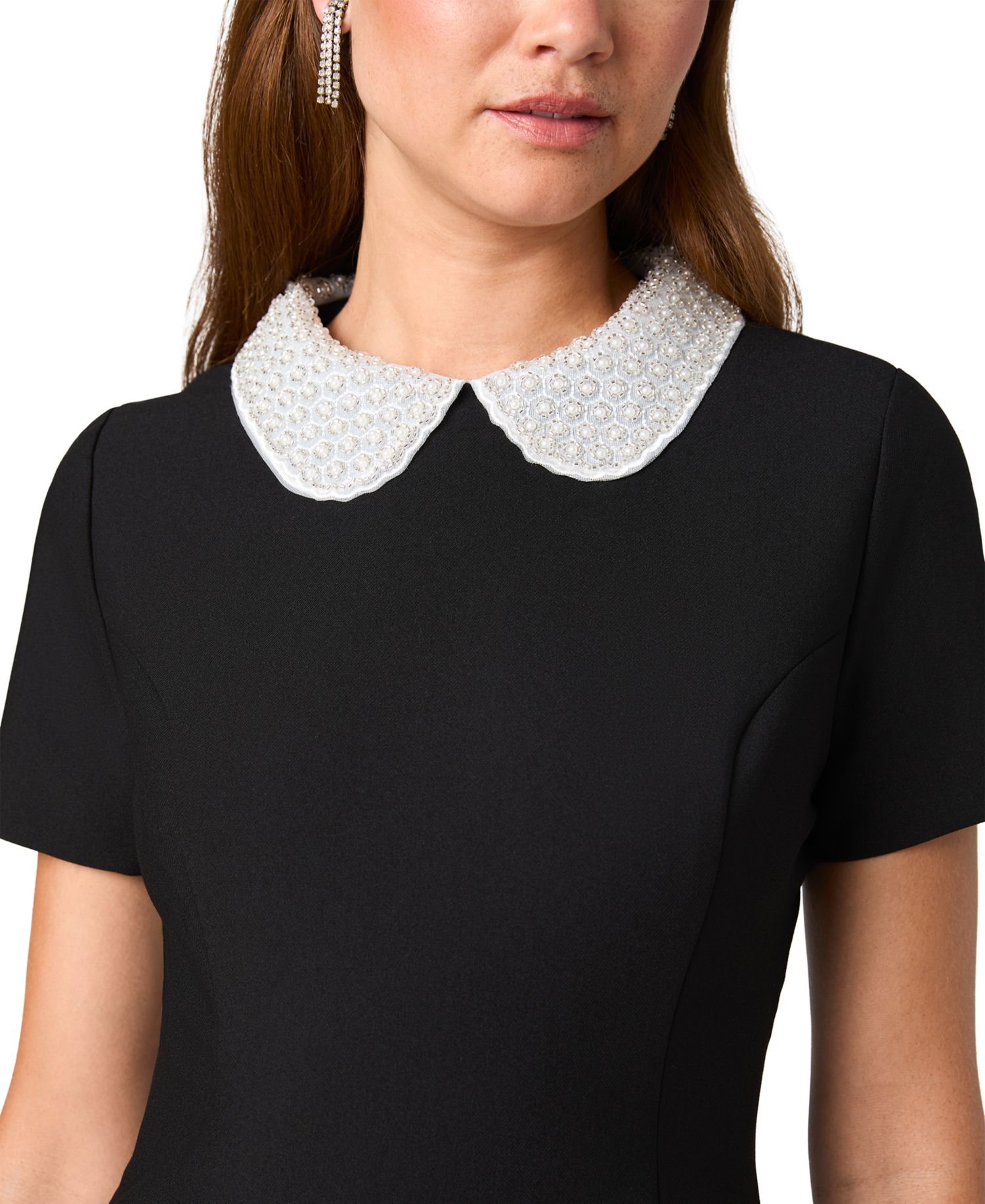 Women's Shelby Twill Embellished-Collar Short-Sleeve Mini Dress