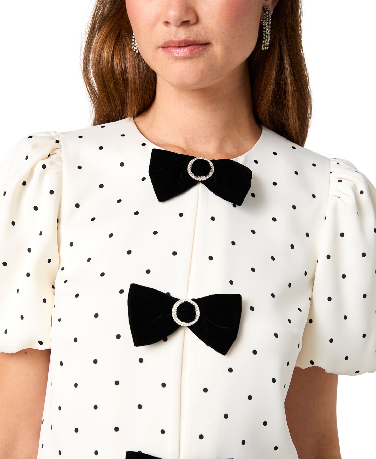 Женская блузка French Connection Maelys Polka-Dot Puff-Sleeve Velvet-Bow, цвет: В горошек — фото 4