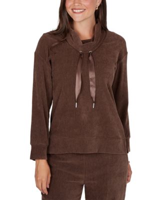 Petite Cowl Neck Ribbed Knit Long-Sleeve Pullover