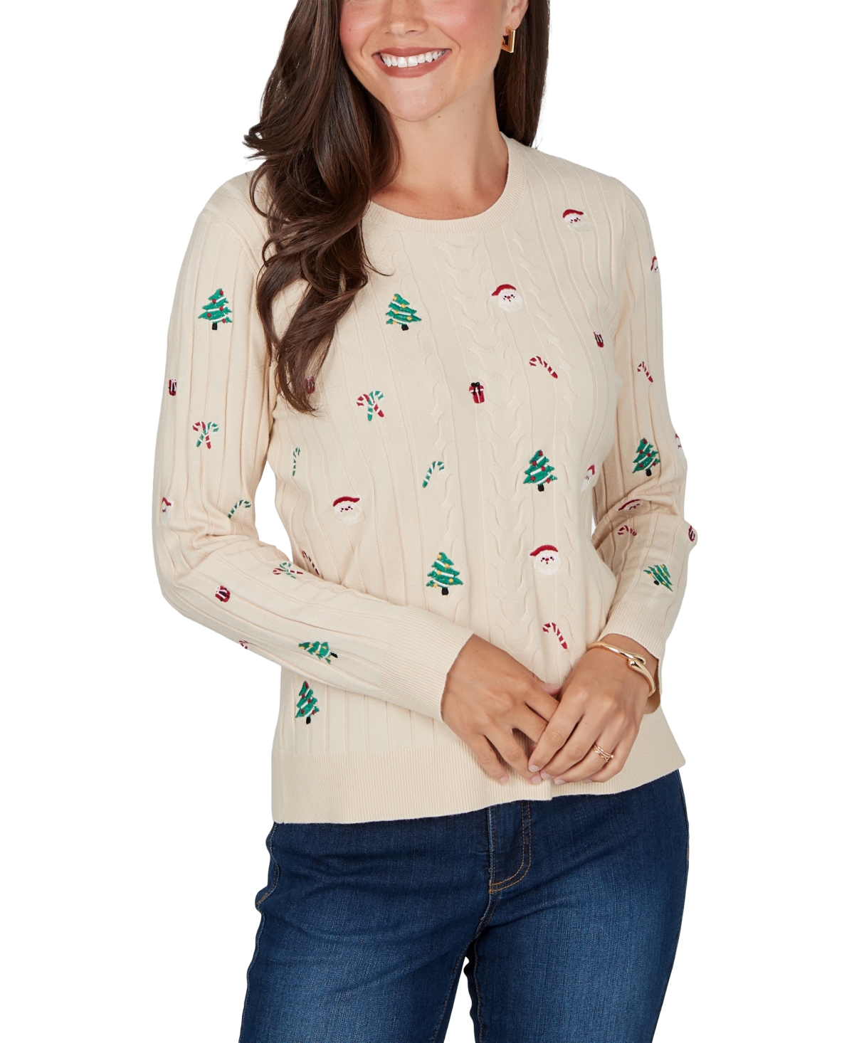 Ruby Rd. Women's Ugly Christmas Cable-Knit Long-Sleeve Sweater