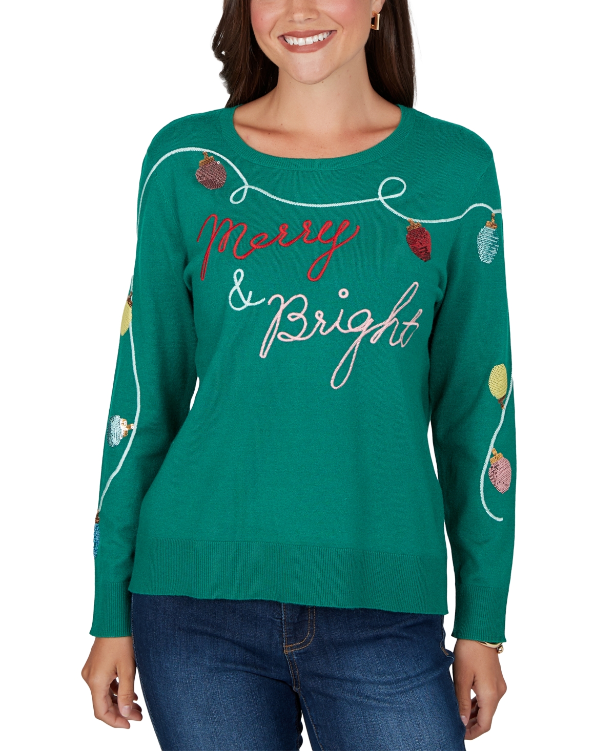 Ruby Rd. Petite Merry Sequin Crewneck Long-Sleeve Pullover