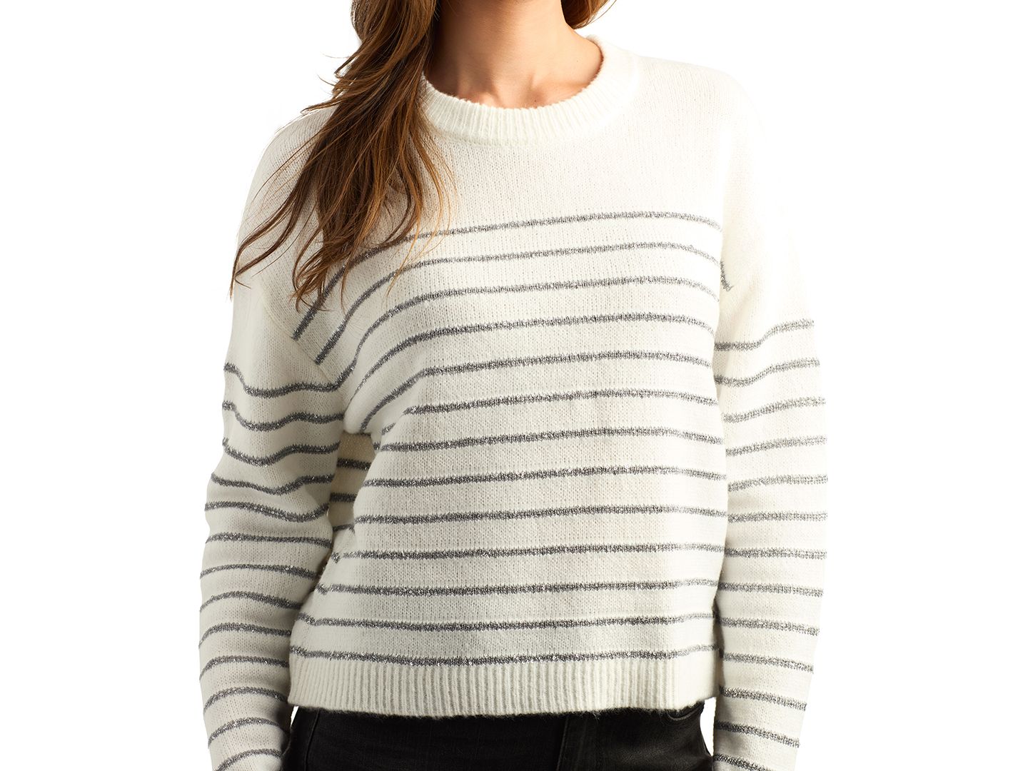 Женский свитер BCX Juniors' Striped Cropped Pullover Crewneck, цвет: Слоновая кость — фото 3