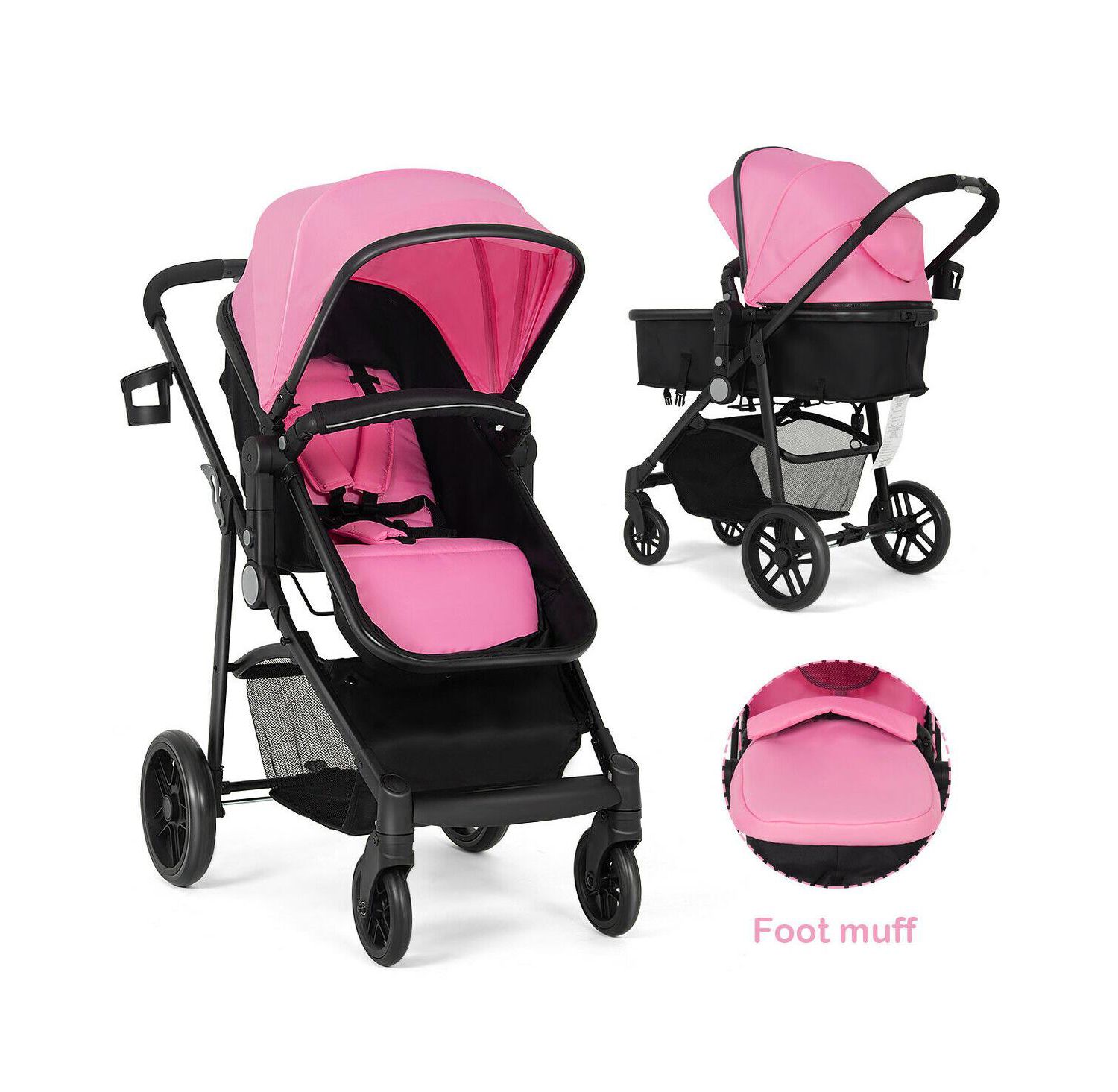 2-in-1 Baby Pushchair with Foldable Design for Newborn Infants