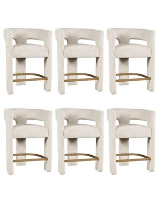 Modern Upholstered Counter Stool, Iron Frame, Natural, Set of 6