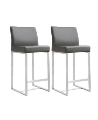 Grey Stainless Steel Counter Stool Set with Fiber-Wrapped Foam Seats