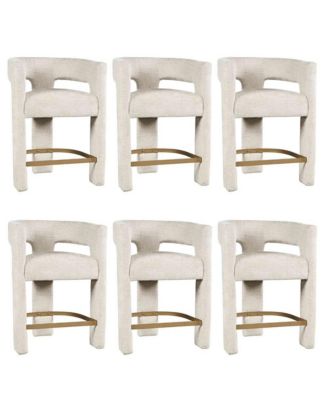 Gwen Modern Luxury Jacquard Fabric Sculpture Counter Stool - Set of 6, Natural