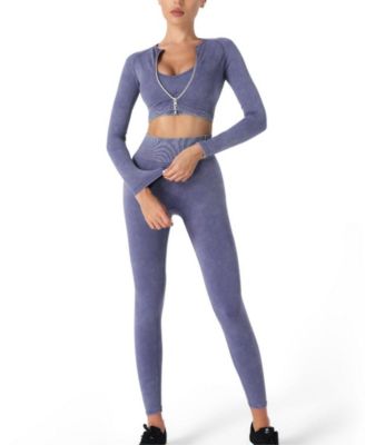 Women's High-Waist Long-Sleeve Seamless Top and Leggings, 2-Piece Set