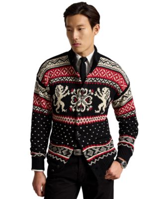 Men's Royal Holiday Fair-Isle Relaxed-Fit Cotton-Cashmere Cardigan