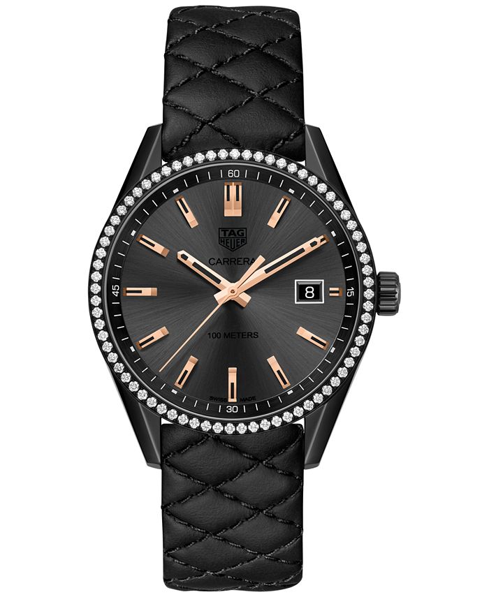 TAG Heuer Women's Swiss Diamond (3/4 ct. t.w.) Carrera Black Quilted