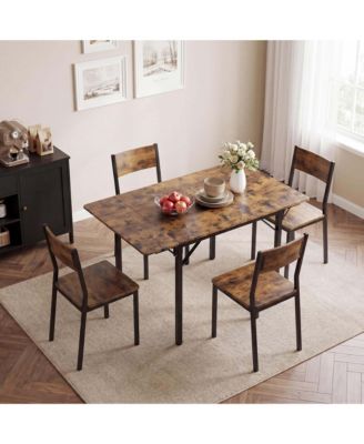 Folding Dining Table Drop Leaf Extendable Kitchen Table Steel Frame Rustic Brown Space Saving Seats 2-4