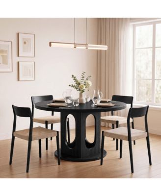Round Dining Table 47.2 Inch MDF Modern Kitchen Table Sturdy Base Adjustable Leveling Feet Expandable for 4-8 for Dining Room