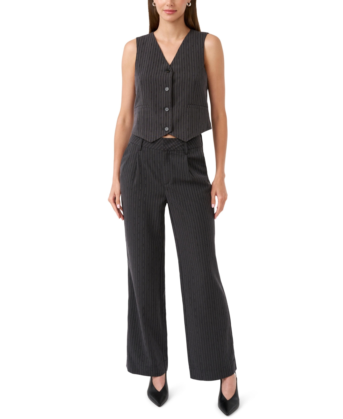 Rm By Rebecca Minkoff Women's Rm Rebecca Minkoff Wide Leg Pinstripe Embellished Pant - Grey