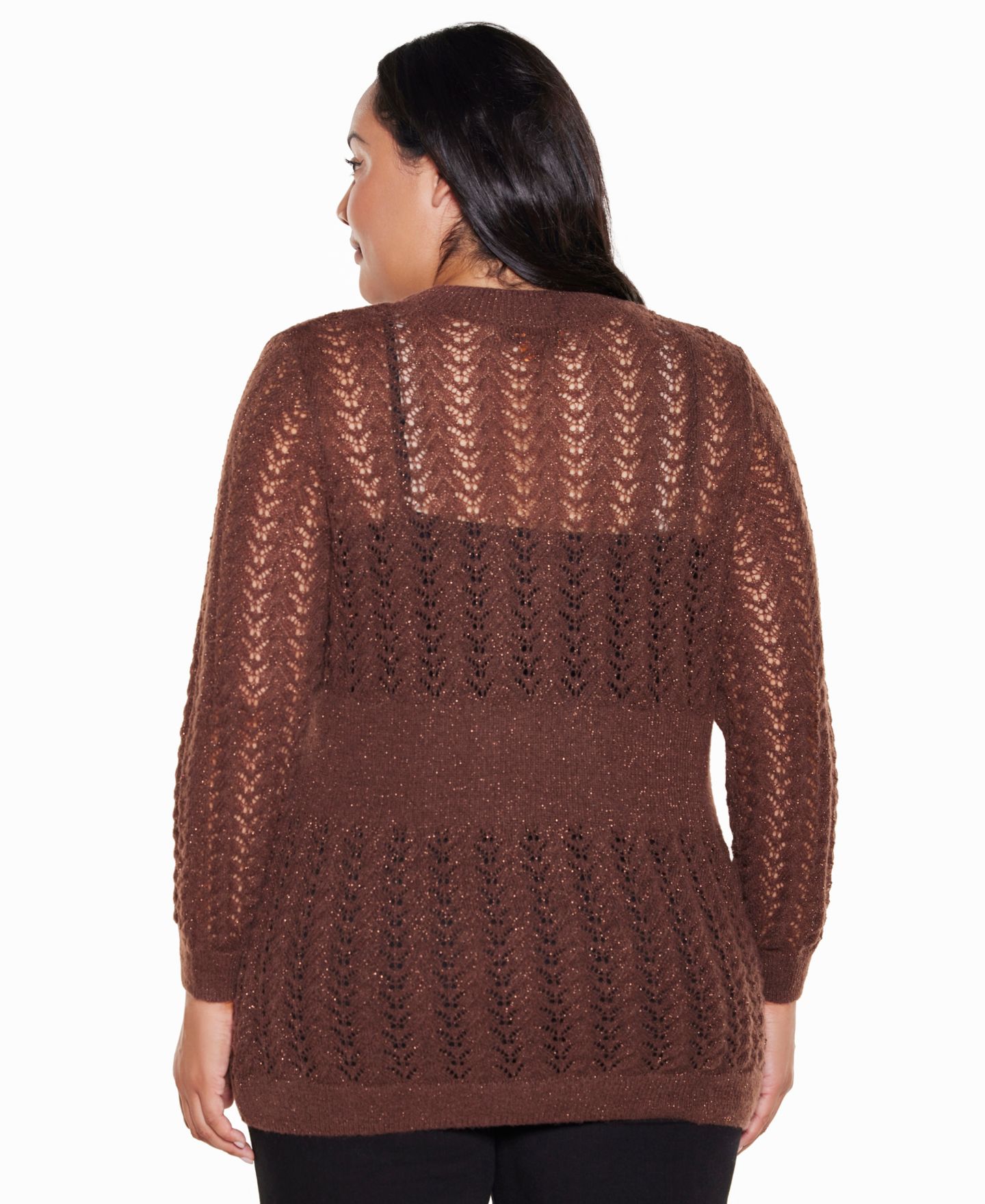 Женский кардиган Belldini Plus Size Open-Front Lightweight Pointelle Cardigan, цвет: Медный — фото 3