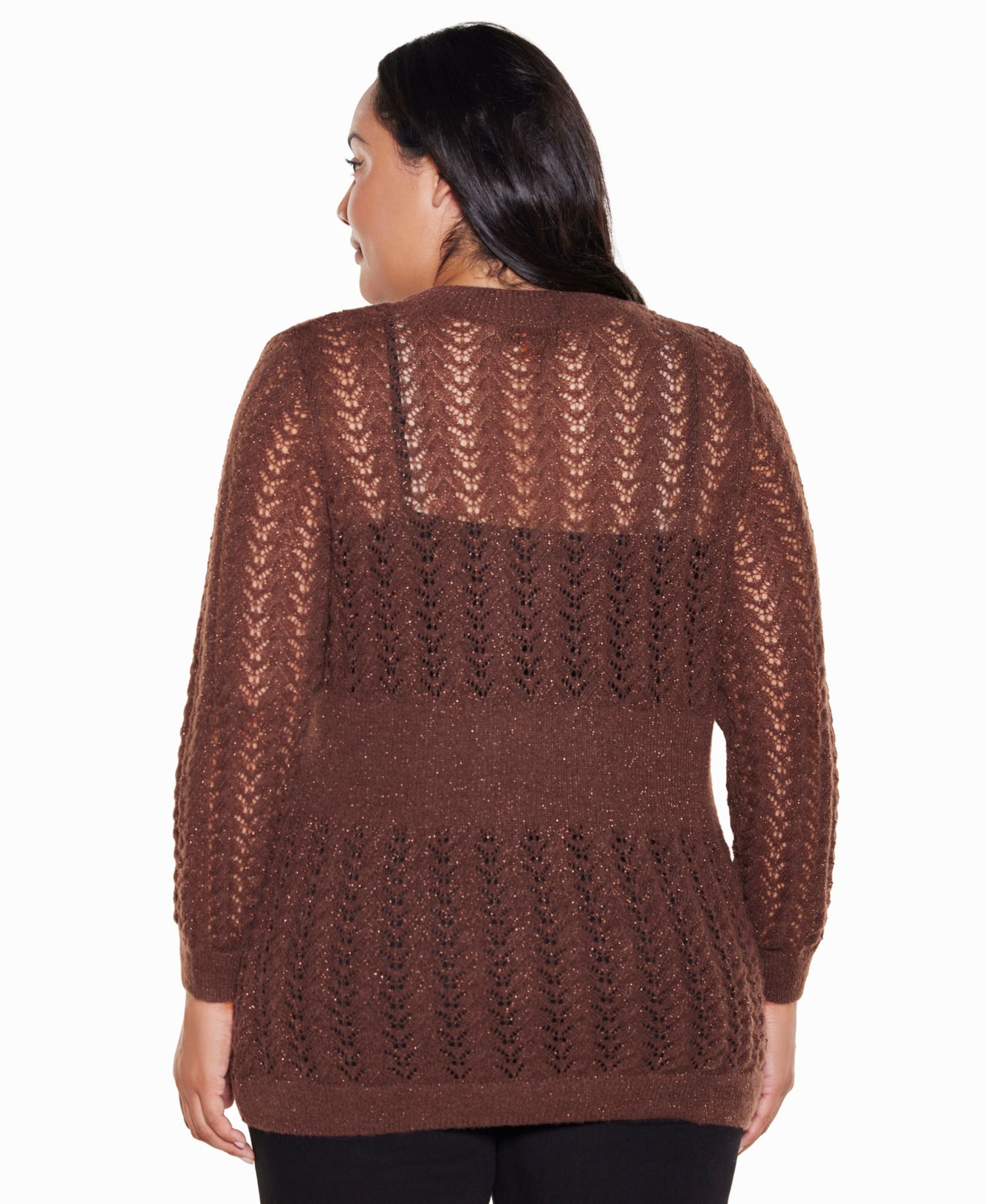 Plus Size Open-Front Lightweight Pointelle Cardigan Sweater