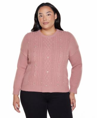 Plus Size Cable Knit Crewneck Long-Sleeve Pullover Sweater