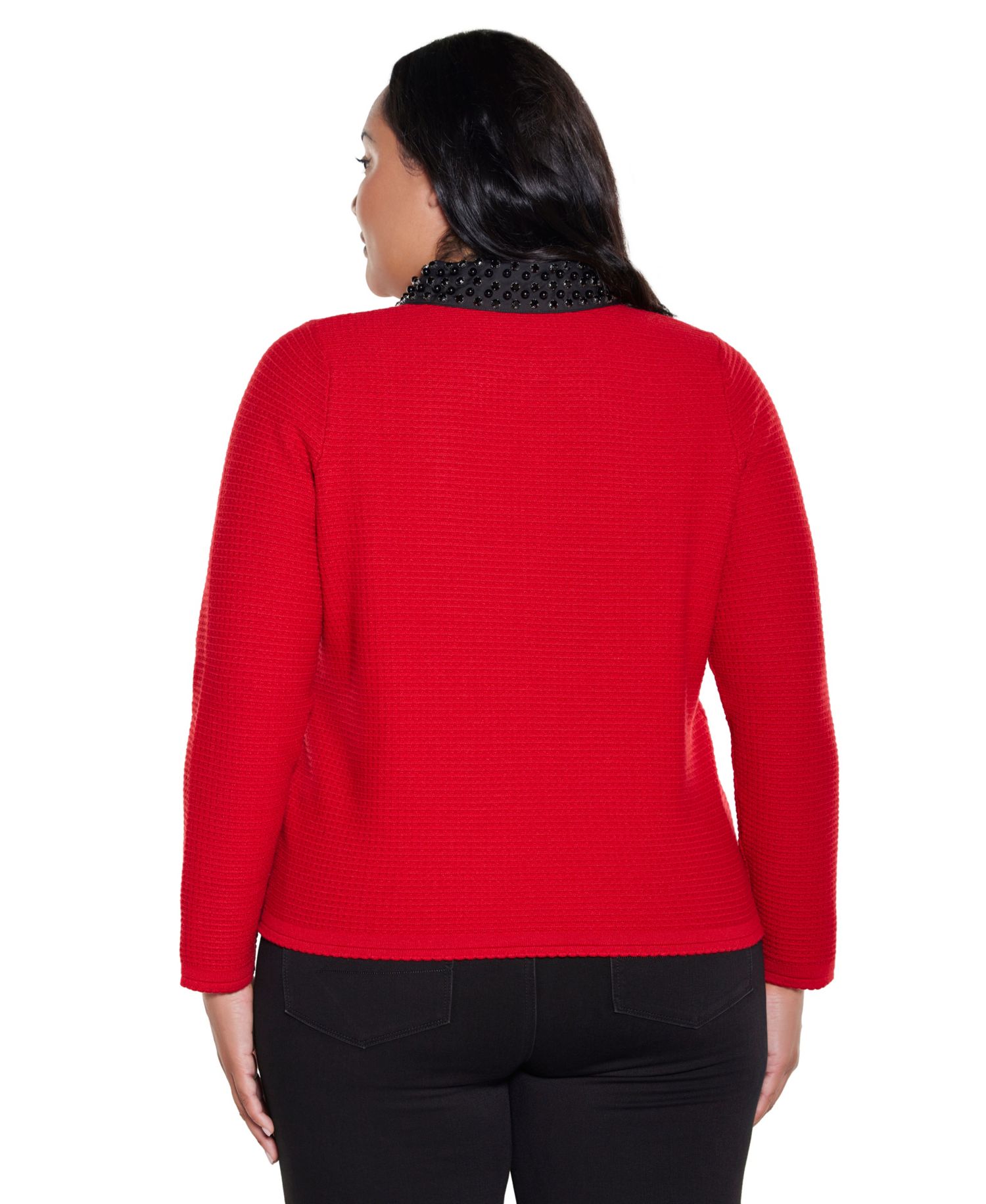 Plus Size Embellished Long Sleeve Cardigan Sweater