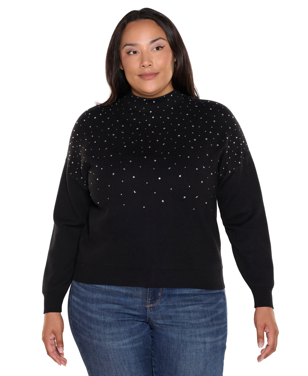 Belldini Plus Embellished Mock-Neck Sweater