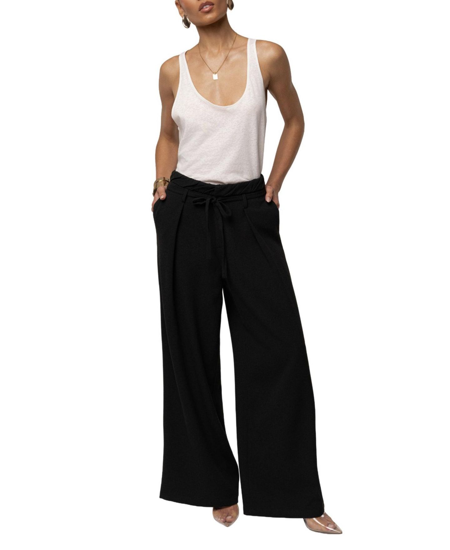 Женские брюки JLUXLABEL Refined Ease High-Waisted Wide-Leg Pleated, цвет: Чёрный — фото 5