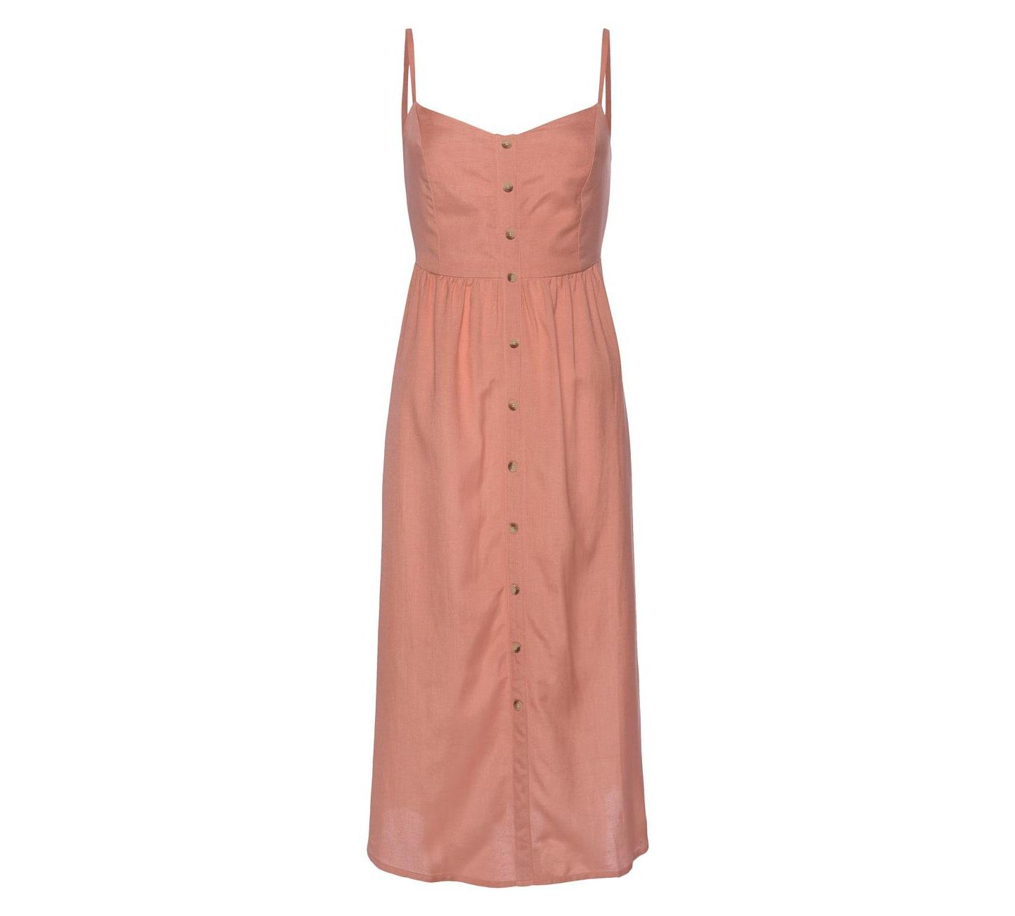 Женское платье LASCANA Printed Button Up Panel Smocked A-Line V-Neck Midi, цвет: Абрикосовый — фото 4