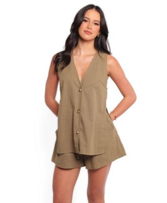 Women's Miller Sleeveless V-Neck Vest Top and Shorts, 2-Piece Set