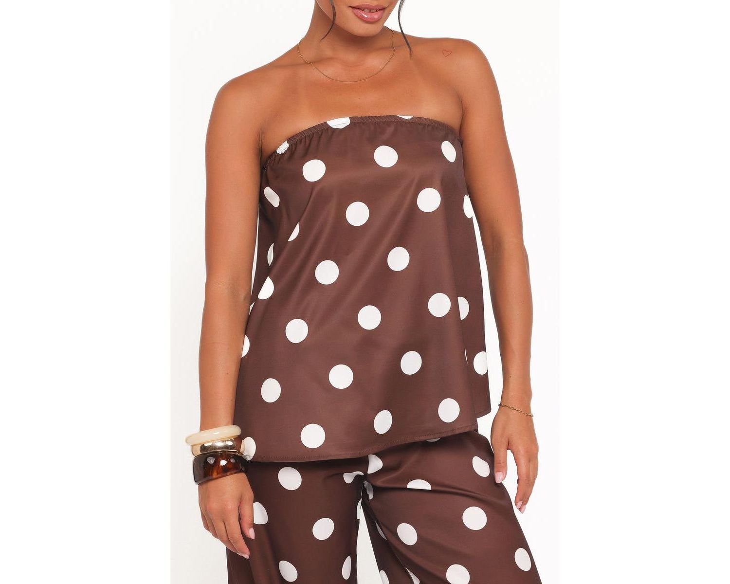Women's Brielle Polka-Dot Strapless Wide-Leg Top and Pants, 2-Piece Set