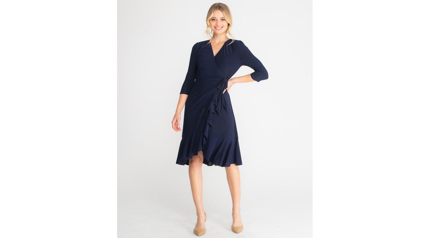 Женское платье Kiyonna Whimsy Ruffled Knee Length Wrap, цвет: Тёмно-синий — фото 4