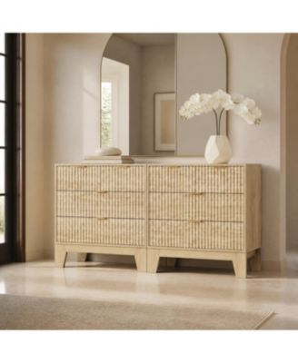 2-Pack Fluted 4-Drawer Dresser, Wood Grain MDF with Gold Handles - Anti-Tip Storage Chest for Bedroom and Living Room