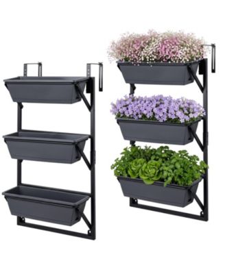 Adjustable 3-Tier Railing Planter Box Set with Drainage Trays