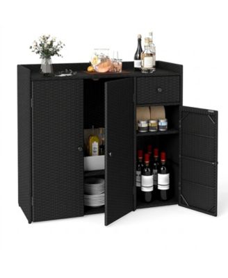 Outdoor Storage Cabinet with 3 Doors Adjustable Shelves and Drawer