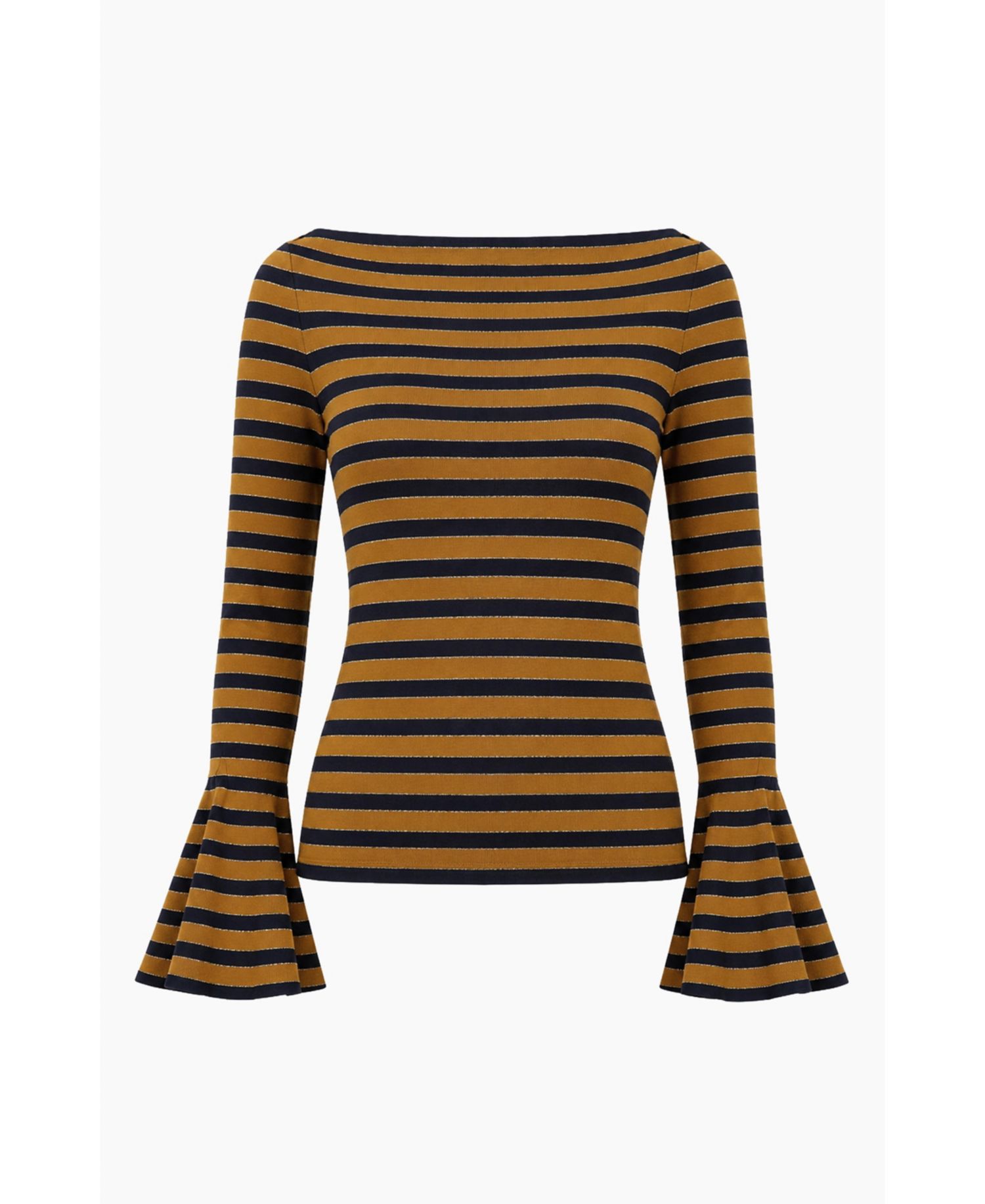 Women's Boat-Neck Bell-Sleeve Striped Blouse