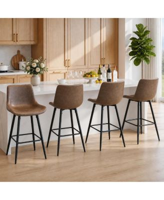 Set of 4 24 Inch Counter Height Bar Stools with Backs, Faux Leather Upholstery and Metal Legs for 34 Inch - 38 Inch Kitchen Counters