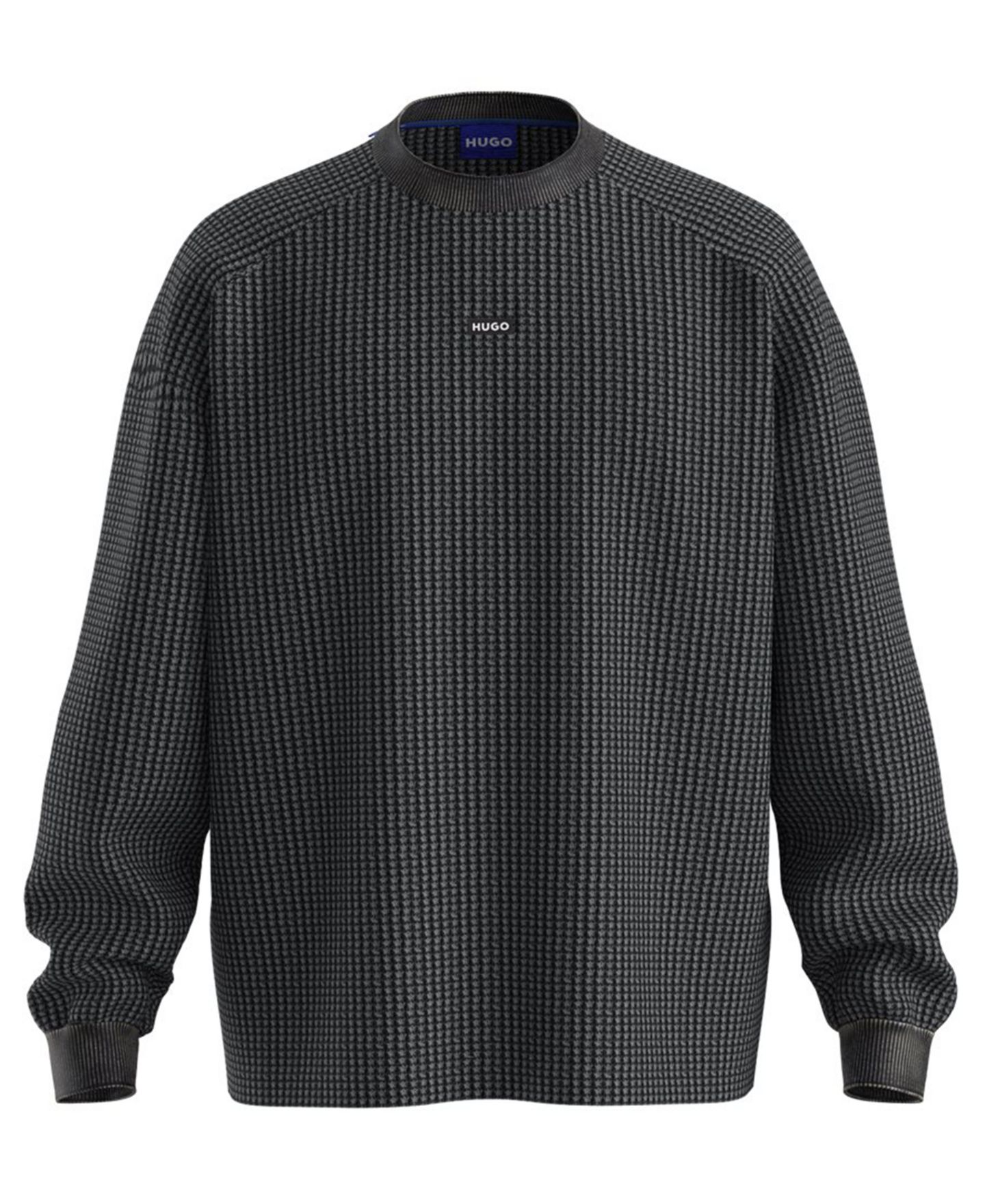 Мужской свитер Hugo Boss Waffle-Knit Long-Sleeve Sweater, цвет: Чёрный — фото 1